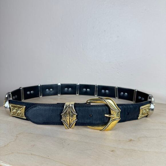 Nanni Vtg Women’s Belt Concho Black Leather 80s Made in Italy Avant Garde Glam - Picture 5 of 10